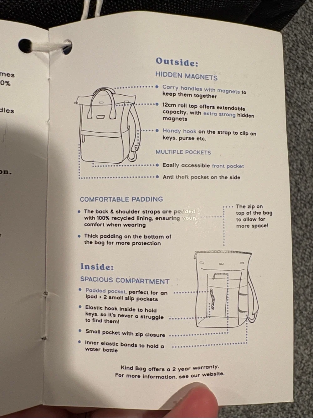 Kind Bag London Backpack with Cream Handles